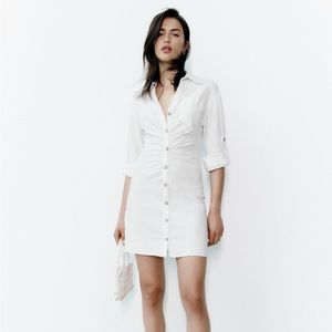 ZARA White Shirt Dress with Ruching - NEW